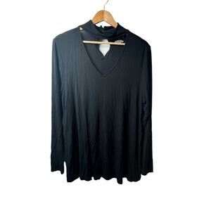 Lane Bryant Black V-Neck Long Sleeve Top Size 14/16 Keyhole Back